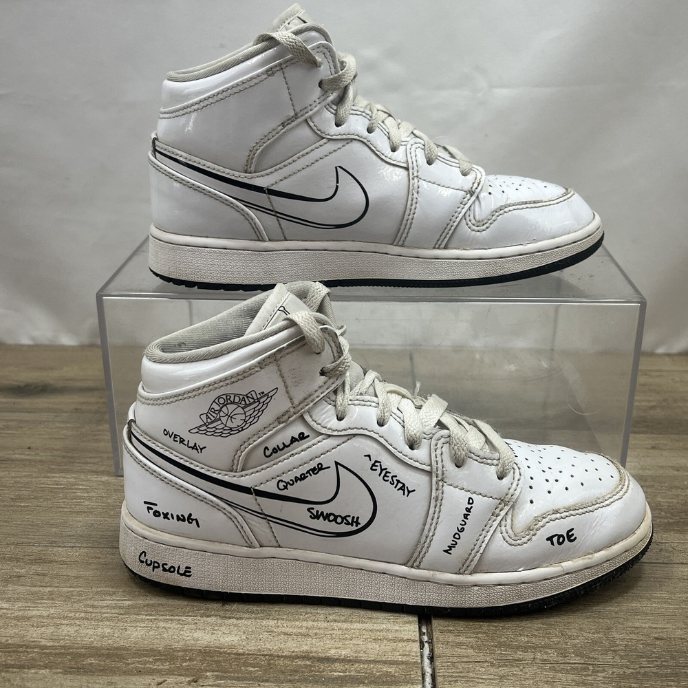 Jordan 1 Mid DIY White Black Schematic Kids Shoes DQ1864-100 Size 4.5Y